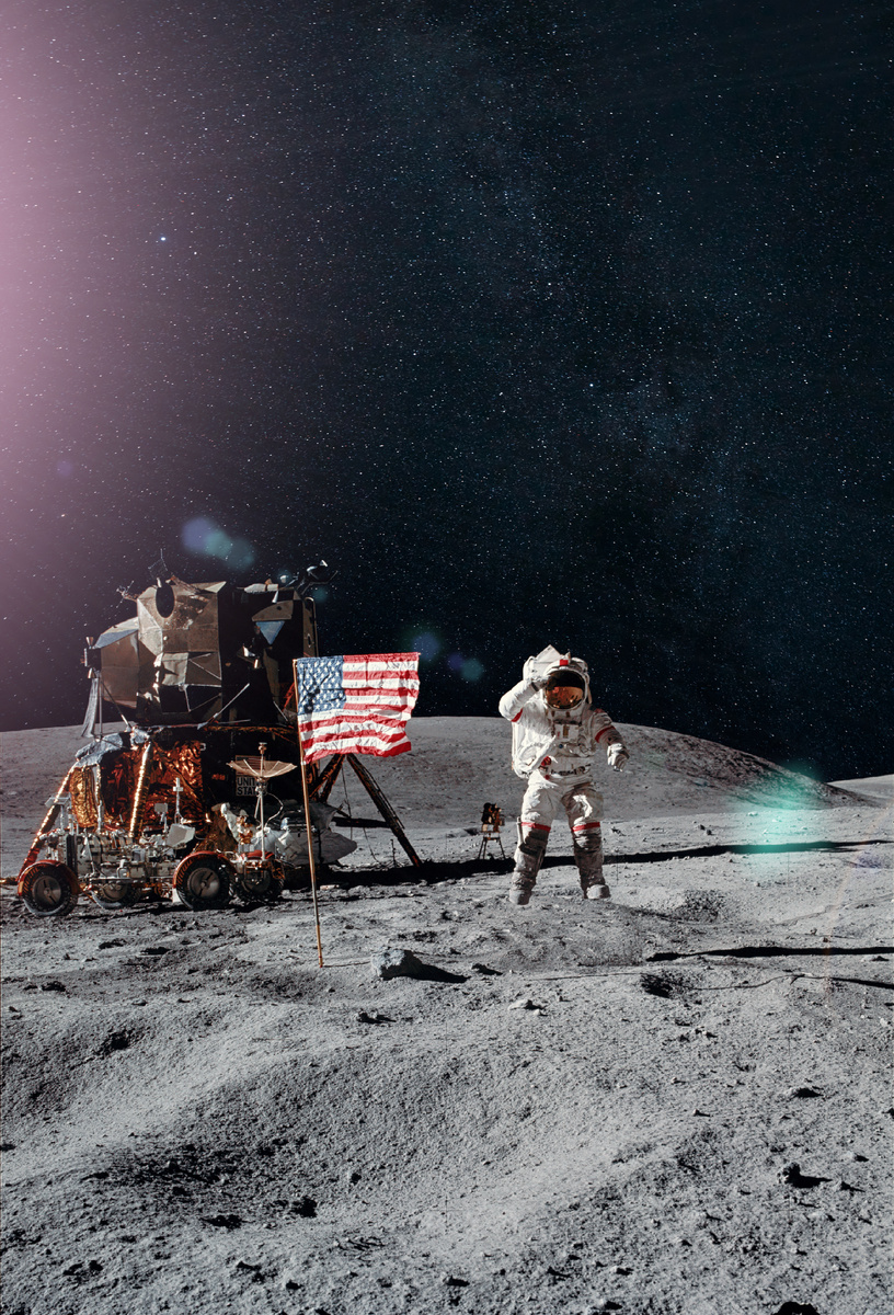 Man on the Moon. Astronaut on Lunar (Moon) Landing Mission. Elements of This Image Furnished by NASA.